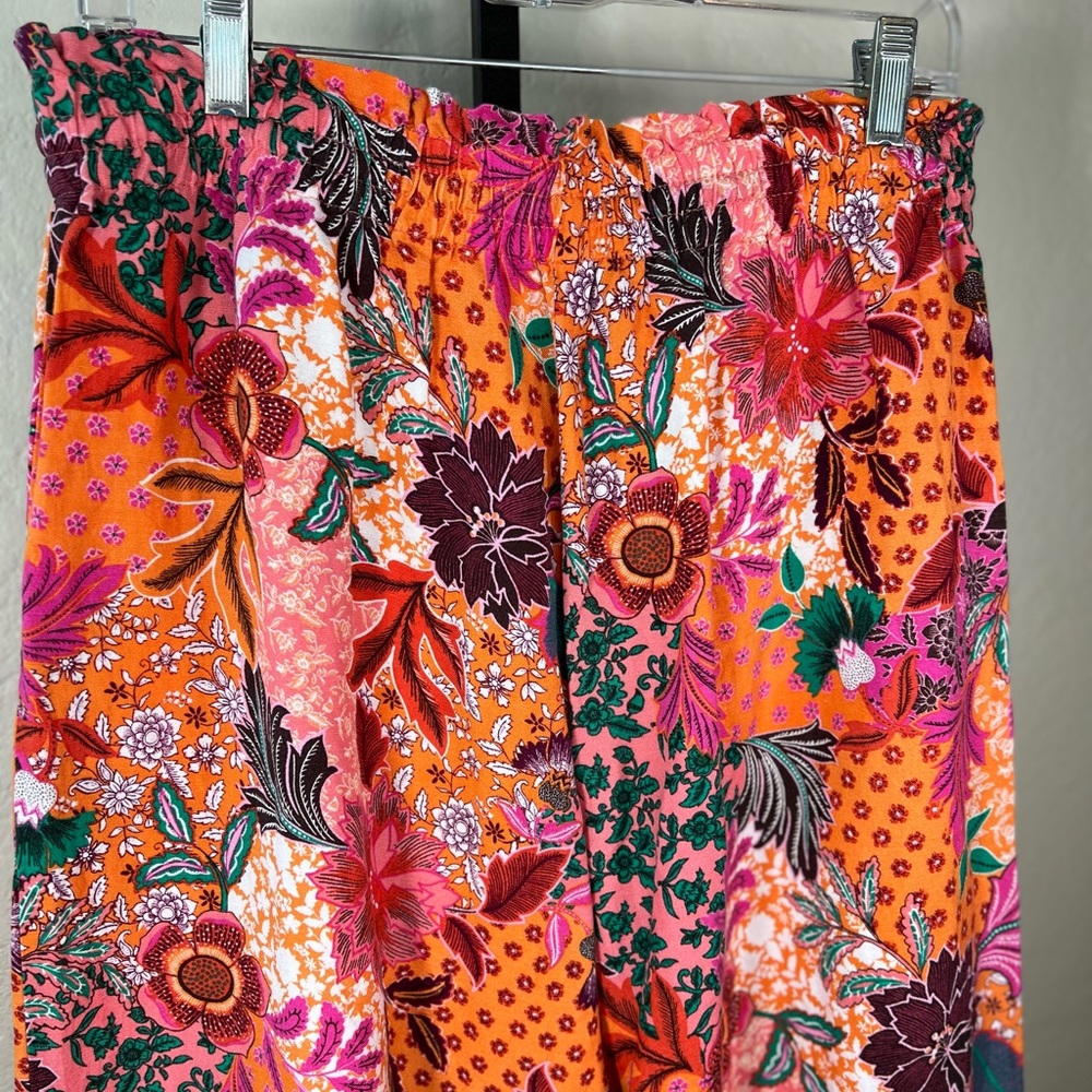 NEW NWT Ann Taylor Loft Pull On Linen Blend Wide Leg Pants Patchwork Bloom LARGE - Picture 6 of 12